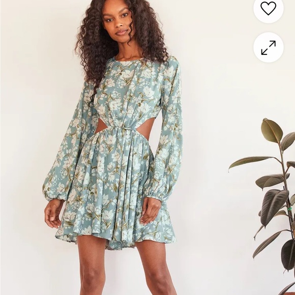 NWT Lulus First Blooms Dusty Blue Floral Print Long Sleeve Cutout Dress XL Mini - Picture 2 of 11